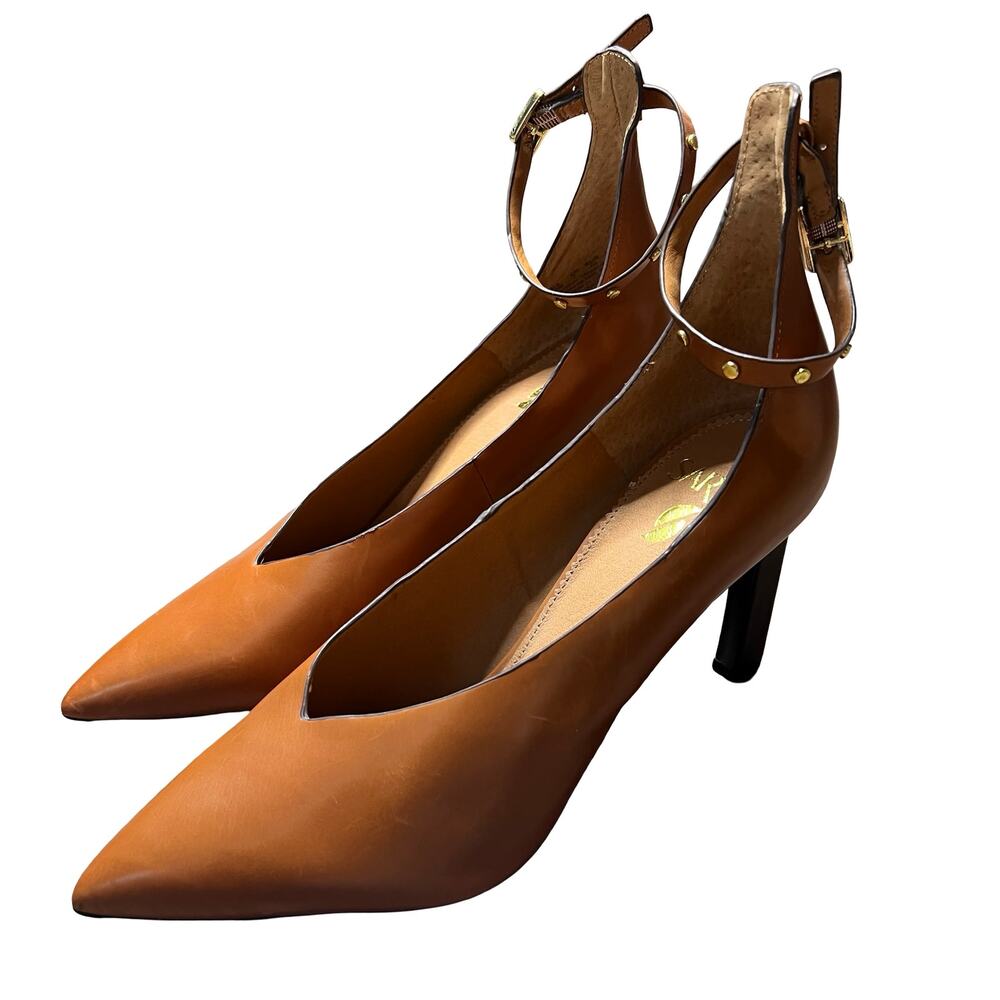 SARTO Franco Sarto Heels Pointed Toe Ankle Strap Studden Brown Leather 10